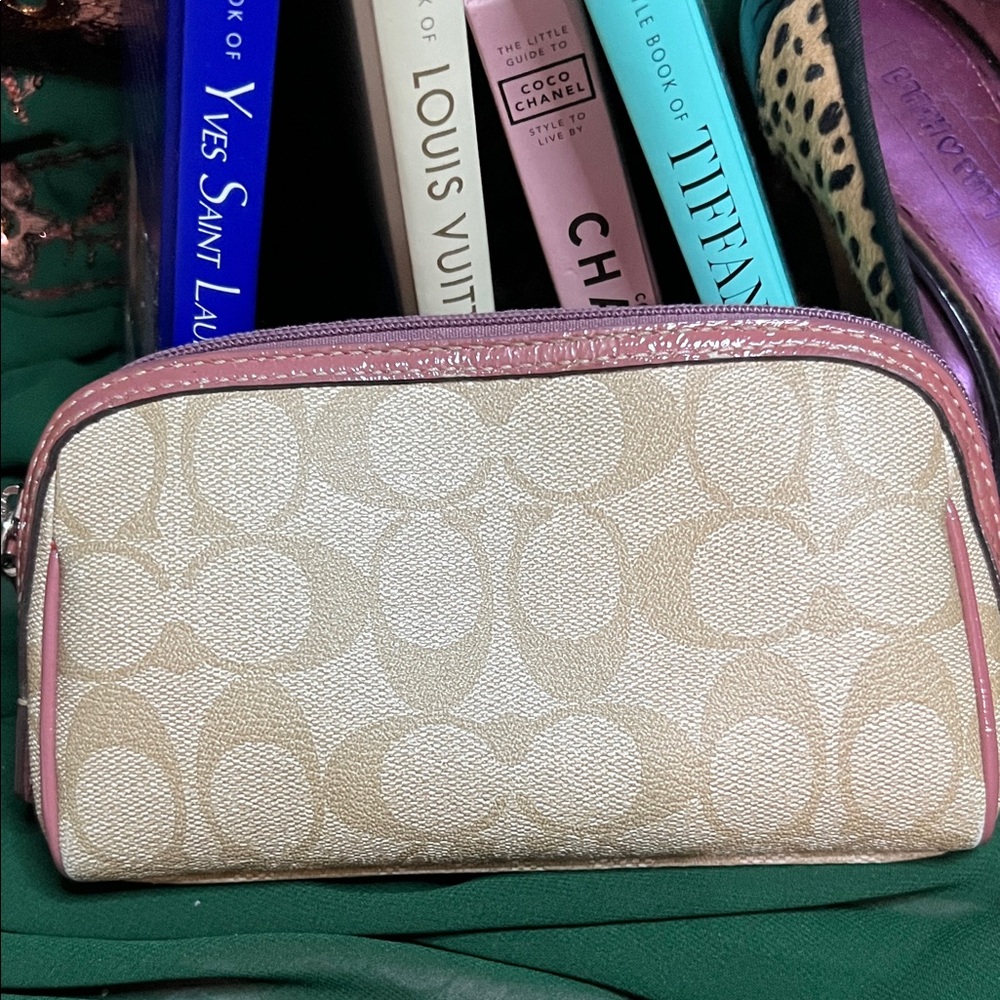 Coach Beige and Pink Cosmetic Bag